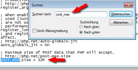 جستجوی post_max_size در php.ini